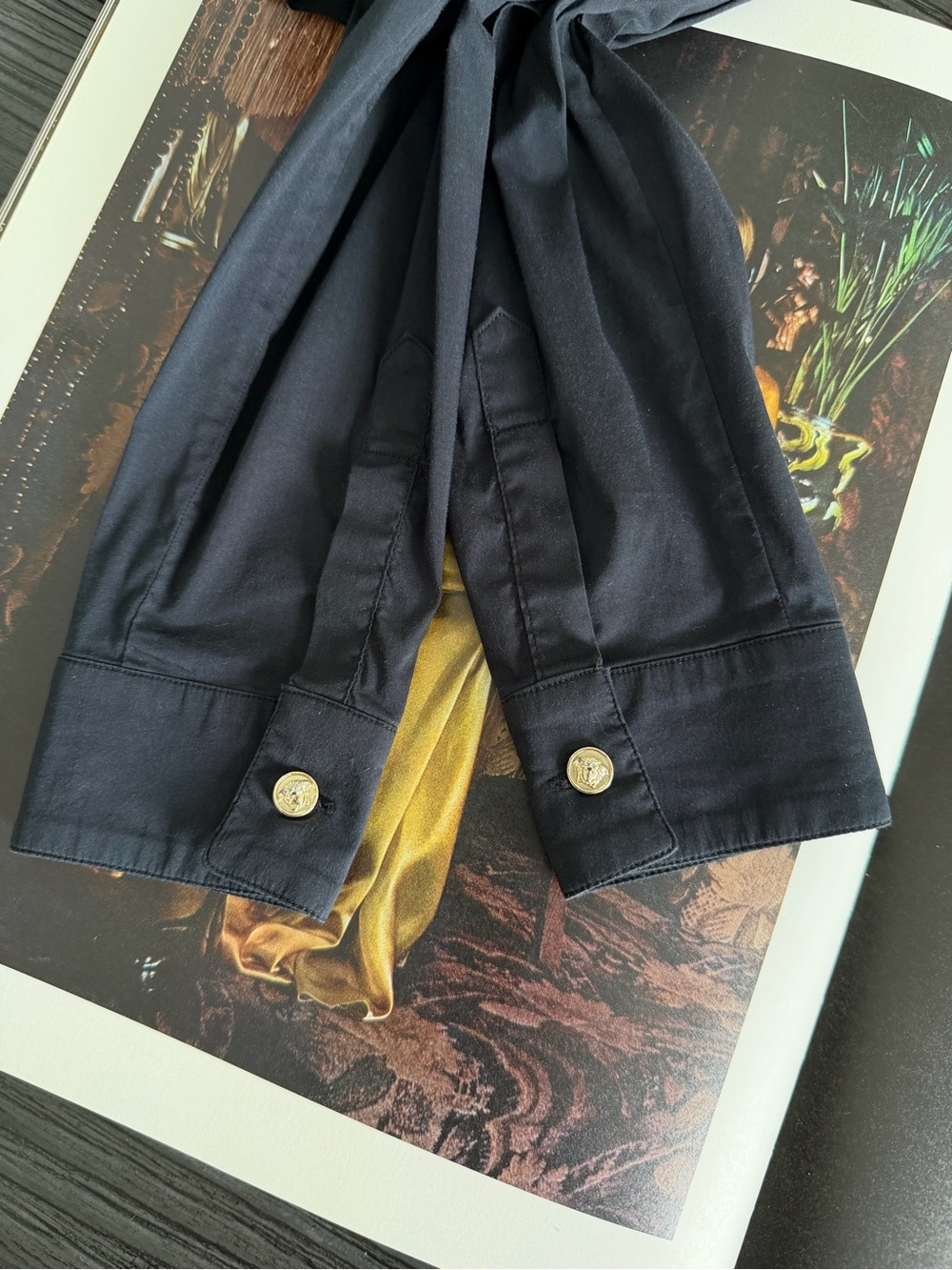 Versace Black Stretch Button Front Blouse Long Sleeve IT 38 Made in Italy - Picture 8 of 15